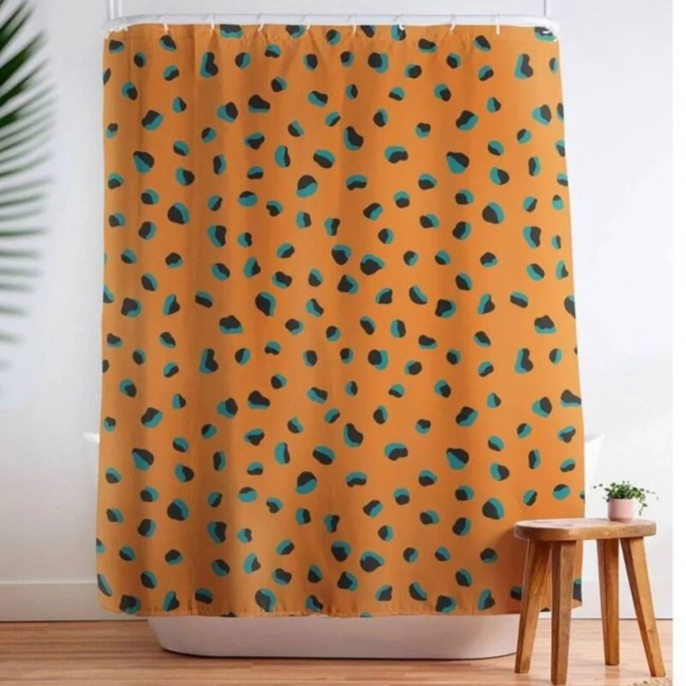 SOCIETY6 NWT funky cheetah animal print shower curtain -gold/teal -Elisa bell